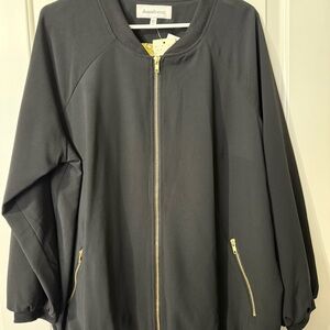 Daniel Rainn Black Bomber Jacket with Gold Zipper Accents